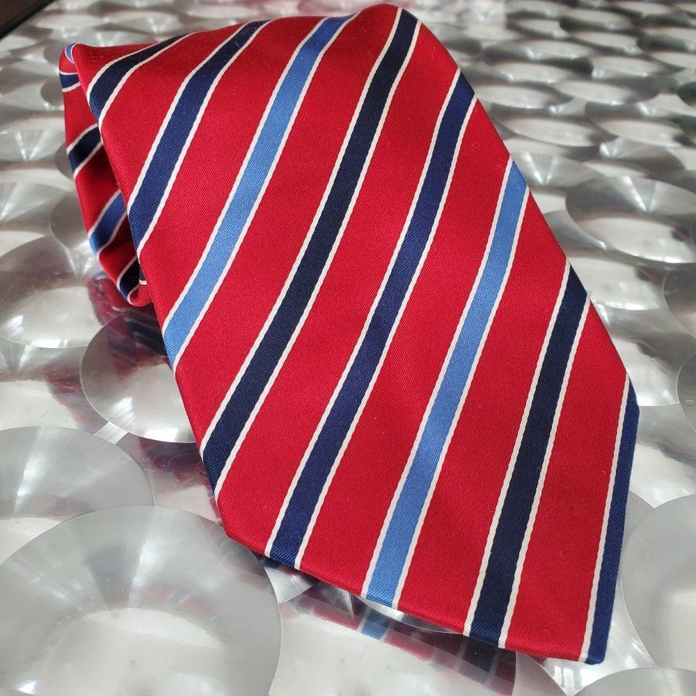 XMI for Nordstrom Mens Tie Silk Hand‎ Sewn Striped Italy Red Blue USA Old Money